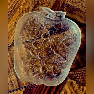 Vintage Hazel Atlas Glass Candy/Nut/Relish Dish Apple-Shaped Embossed Floral